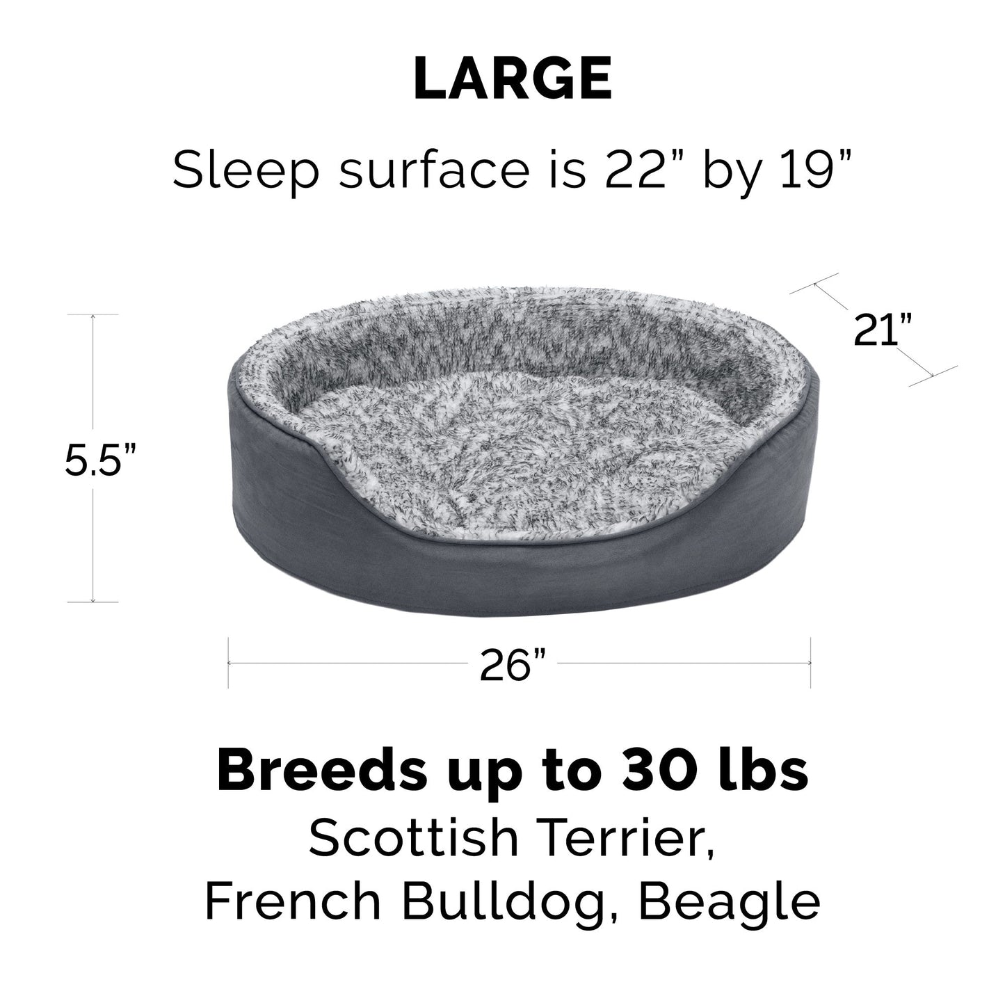 Oval Dog Bed - Two-Tone Faux Fur & Suede