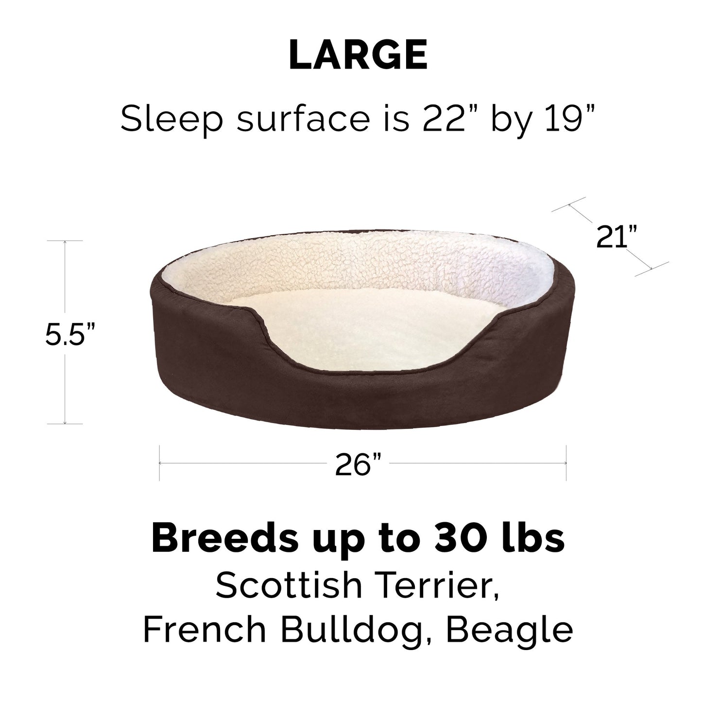 Oval Dog Bed - Faux Sheepskin & Suede