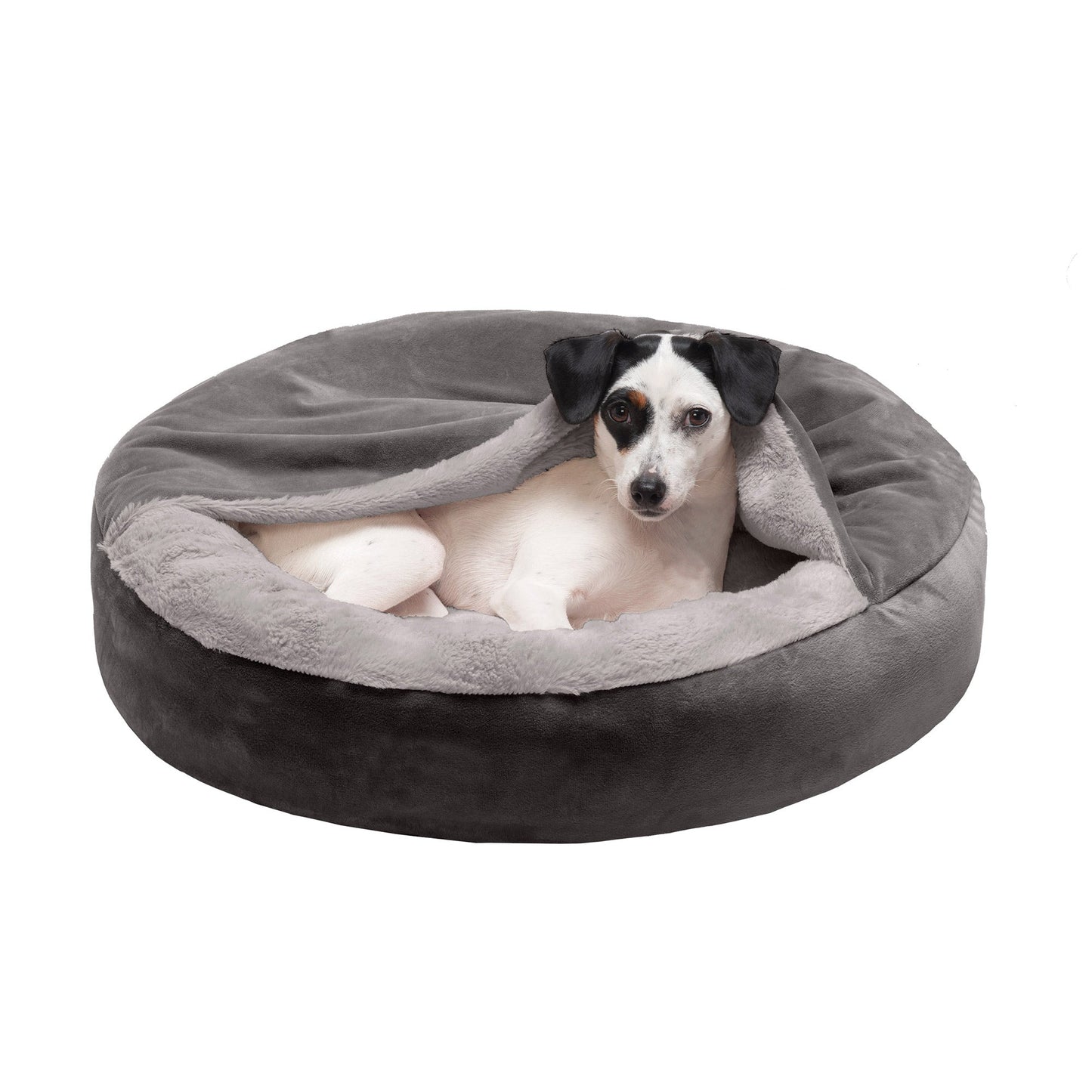 Wave Faux Fur & Velvet Hooded Donut Dog Bed