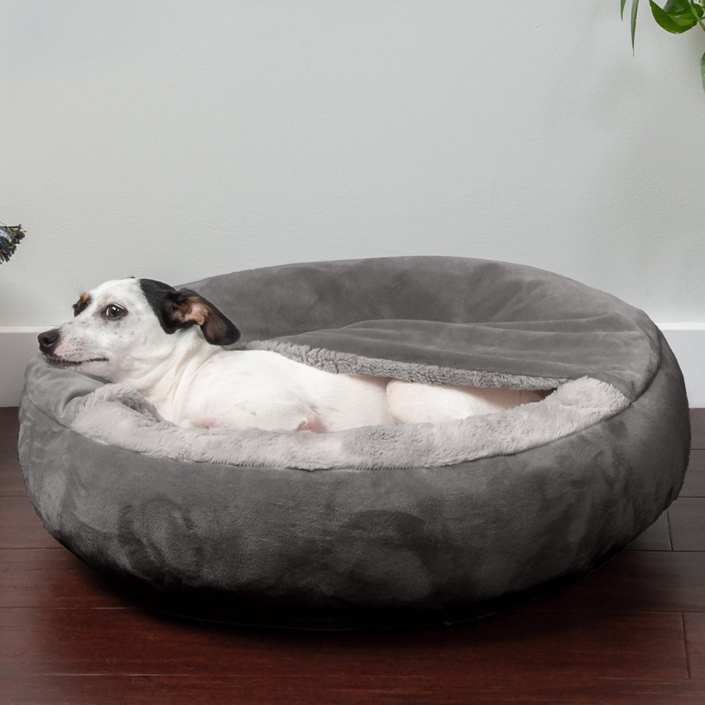 Wave Faux Fur & Velvet Hooded Donut Dog Bed