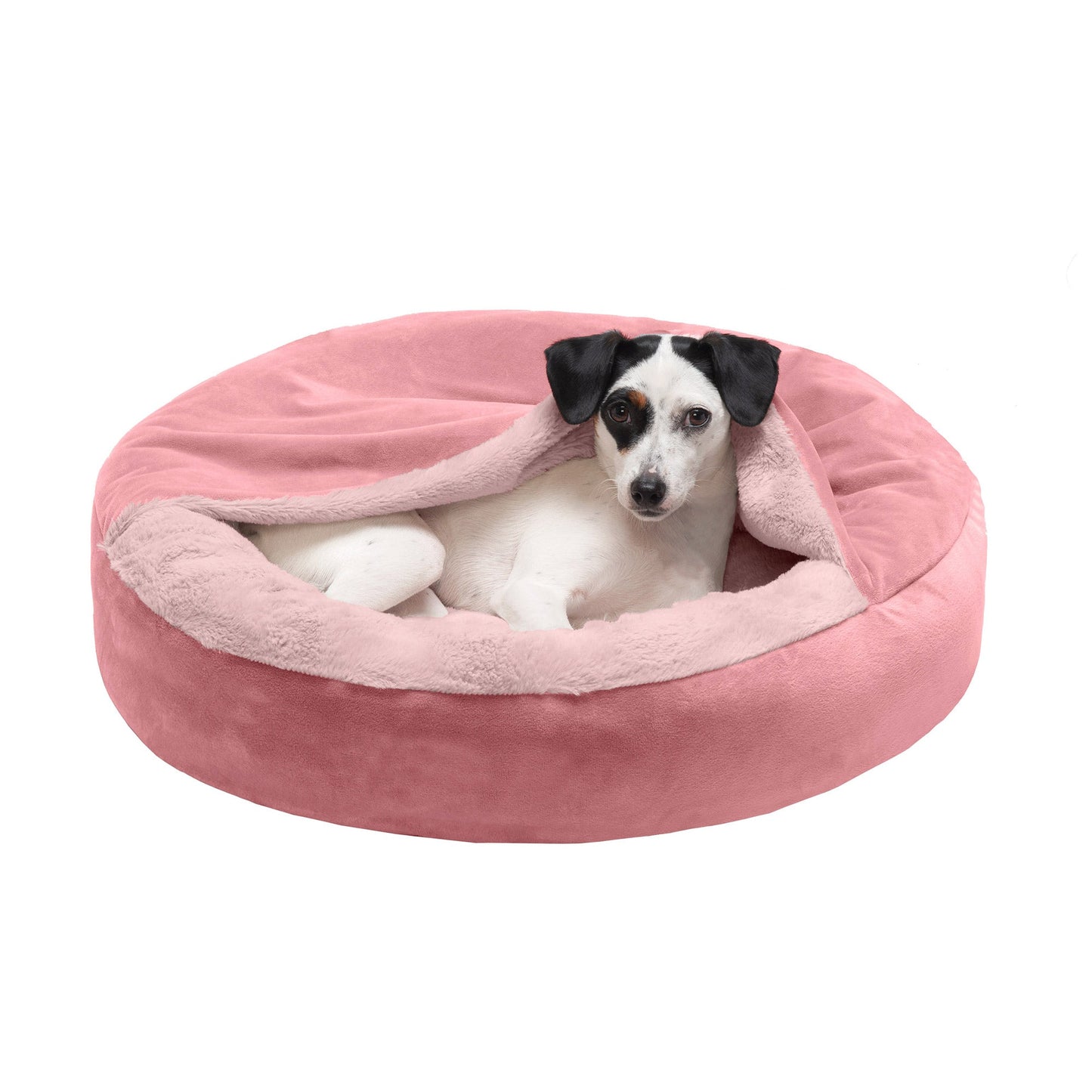 Wave Faux Fur & Velvet Hooded Donut Dog Bed