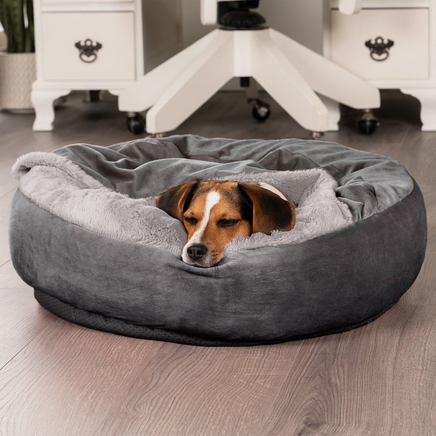 Wave Faux Fur & Velvet Hooded Donut Dog Bed