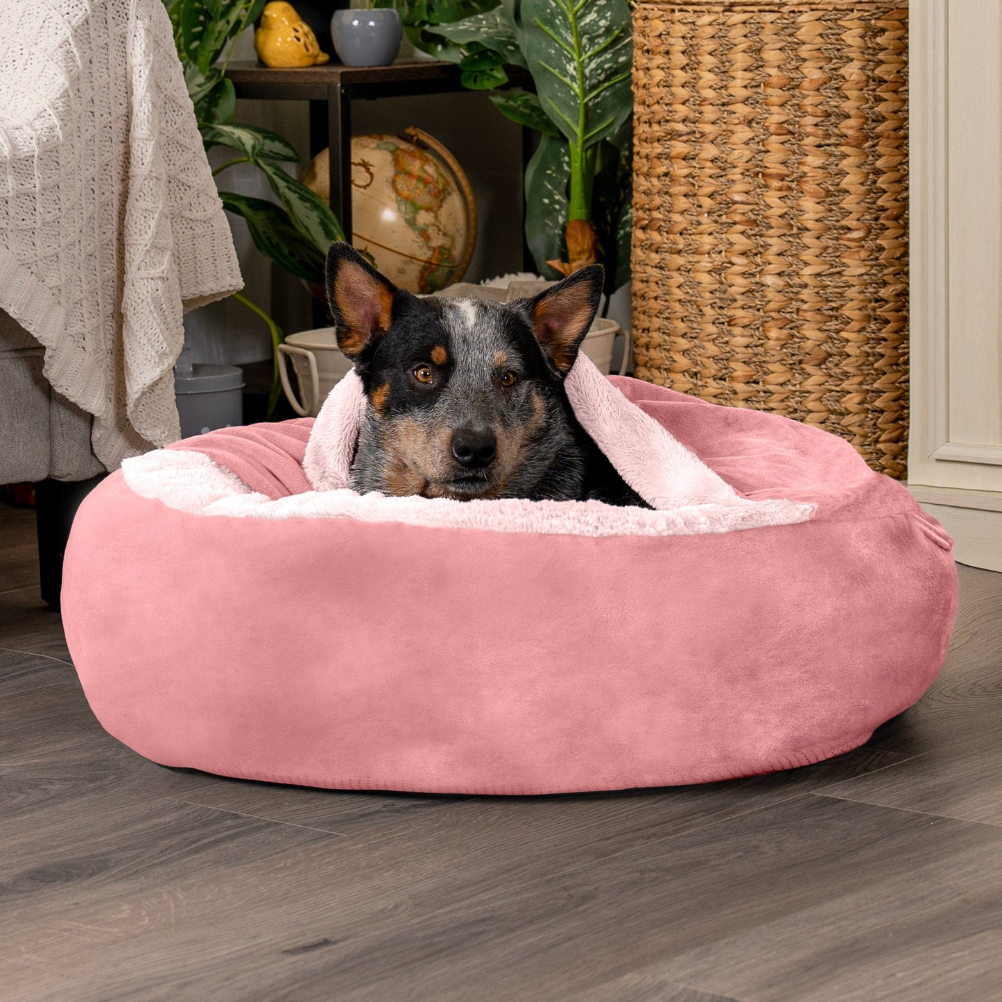 Wave Faux Fur & Velvet Hooded Donut Dog Bed