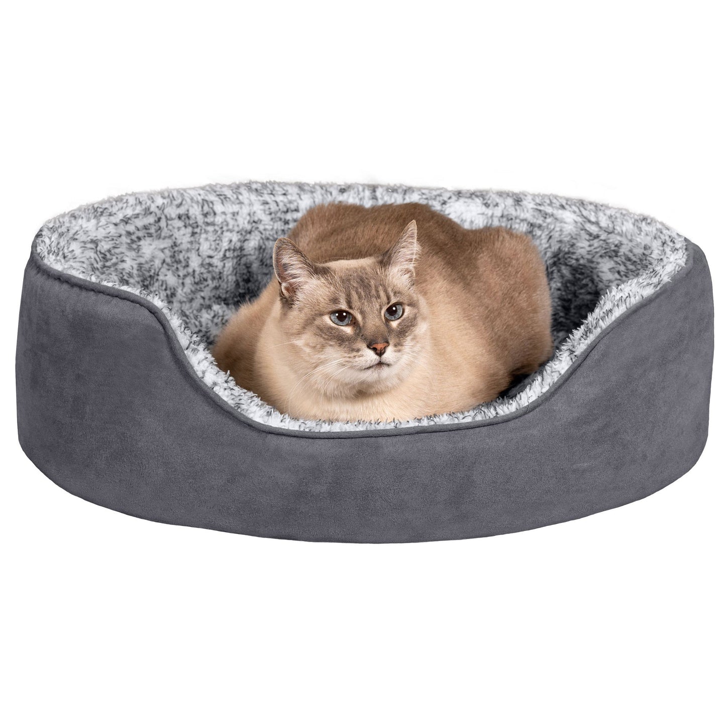 Oval Dog Bed - Two-Tone Faux Fur & Suede