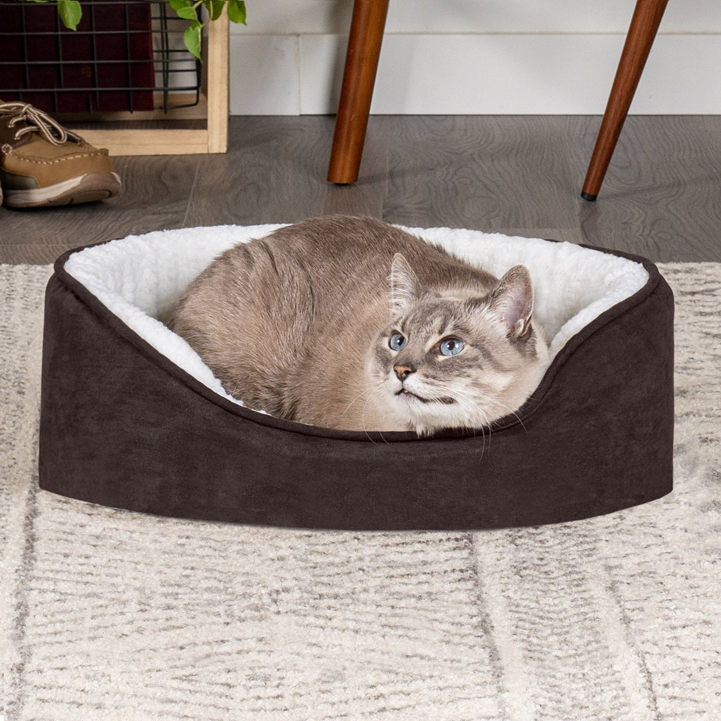 Oval Dog Bed - Faux Sheepskin & Suede