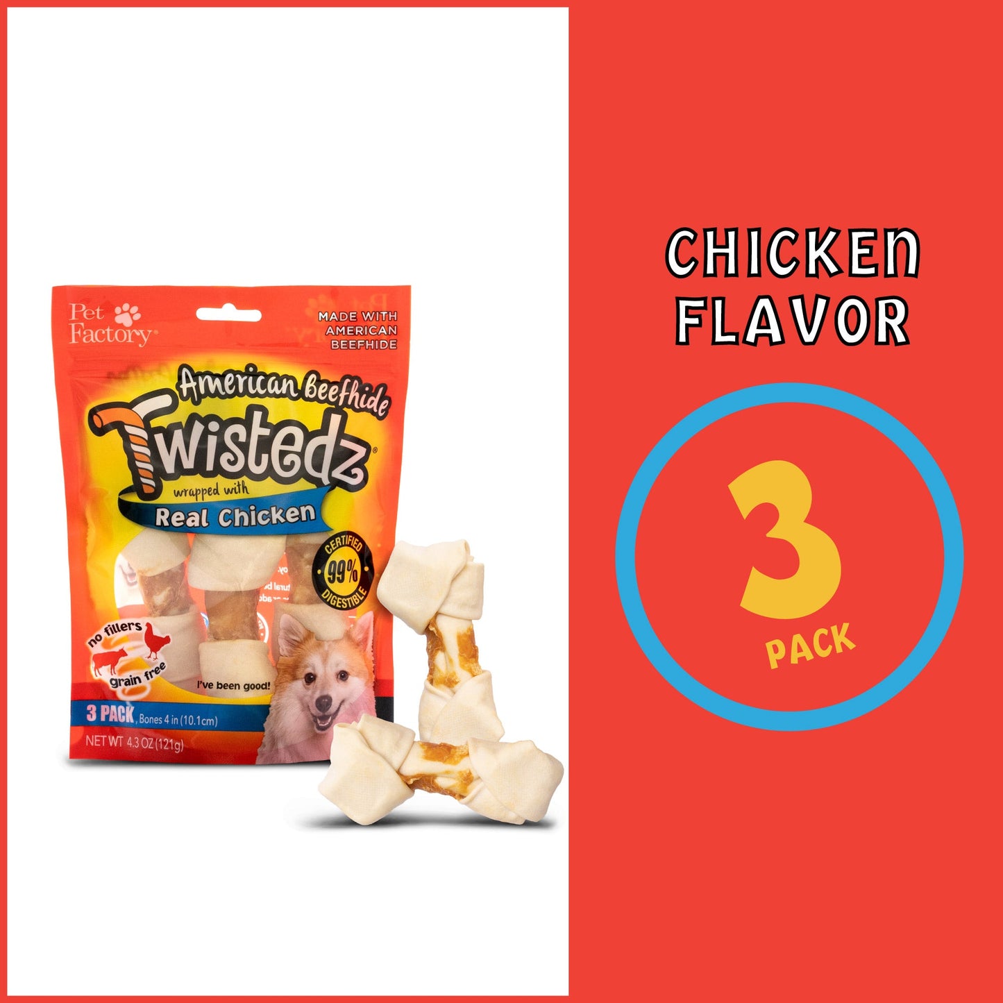 Pet Factory - Twistedz American Beefhide Bones with Meat Wrap Dog Treats