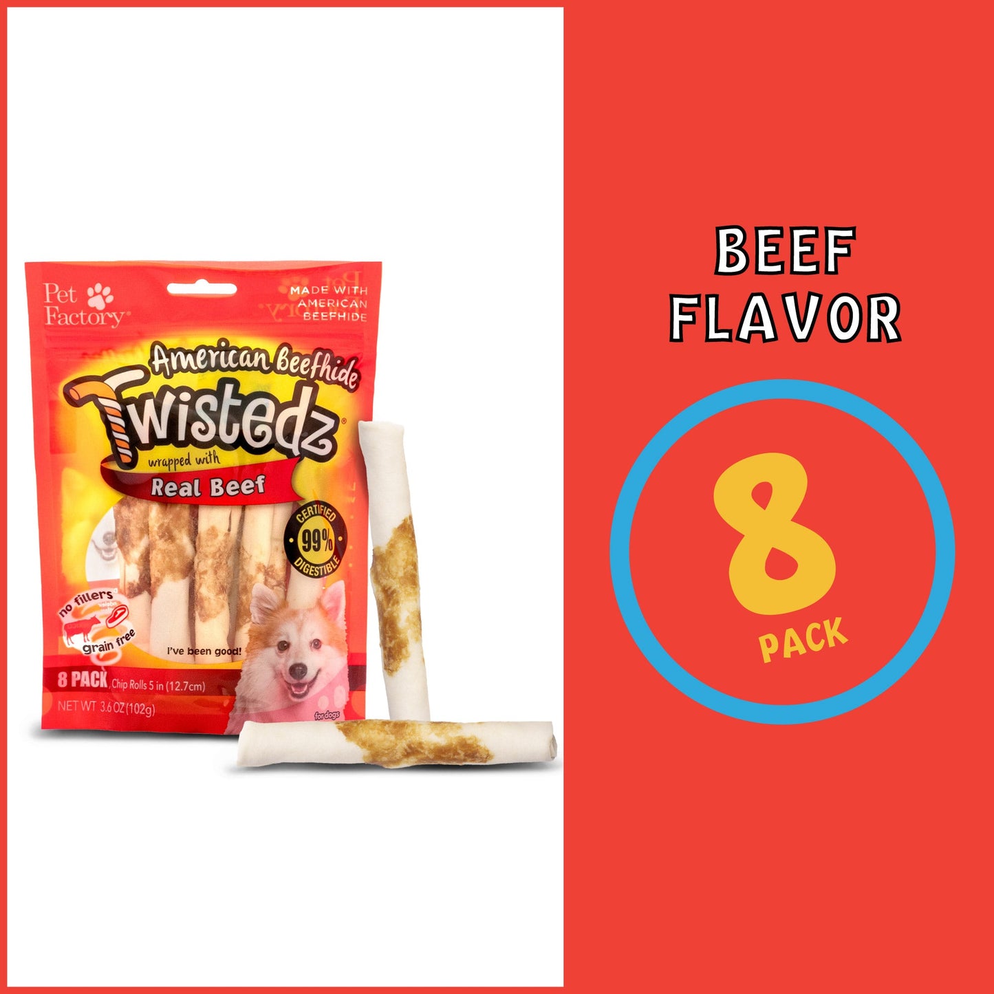 Pet Factory - Twistedz American Beefhide Chip Rolls with Meat Wrap 5" Dog Treats
