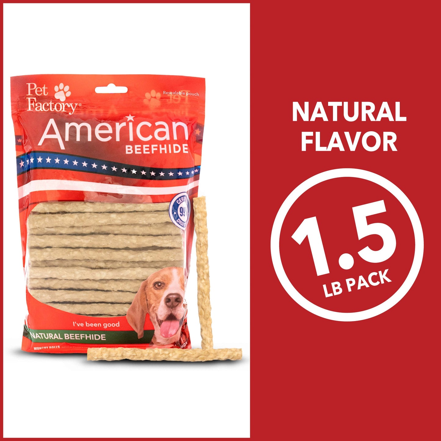 Pet Factory - American Beefhide Munchy Mini Rolls Flavored Dog Treats, 1.5 lb value pack