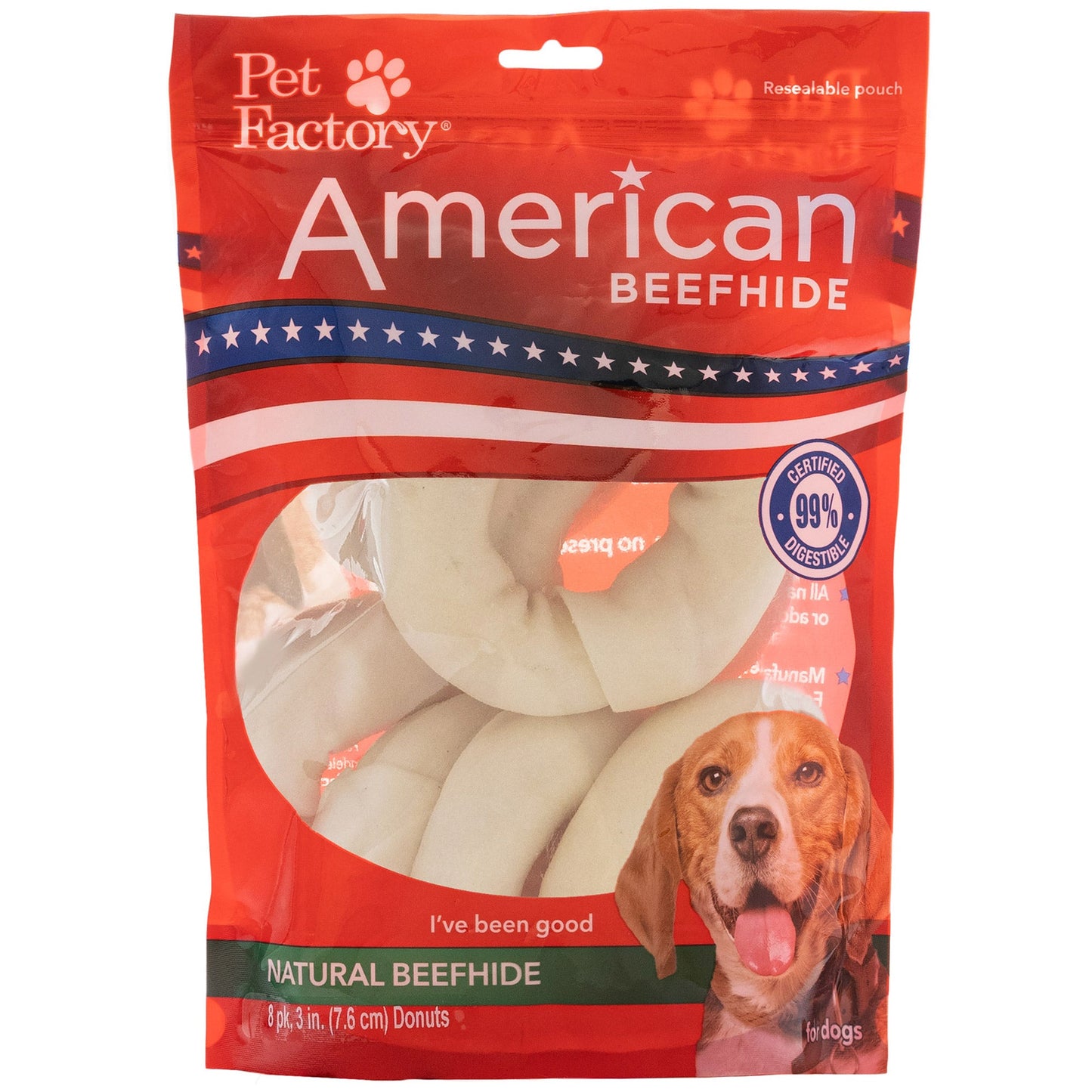 Pet Factory - American Beefhide Donuts - 3-4", 8 Count