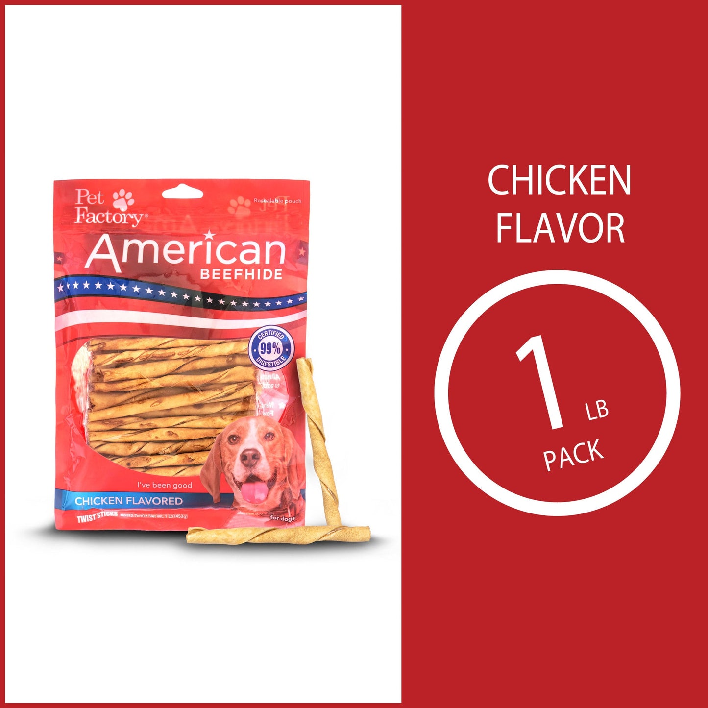 Pet Factory - American Beefhide Twist Sticks Flavored Dog Treats, 5"
