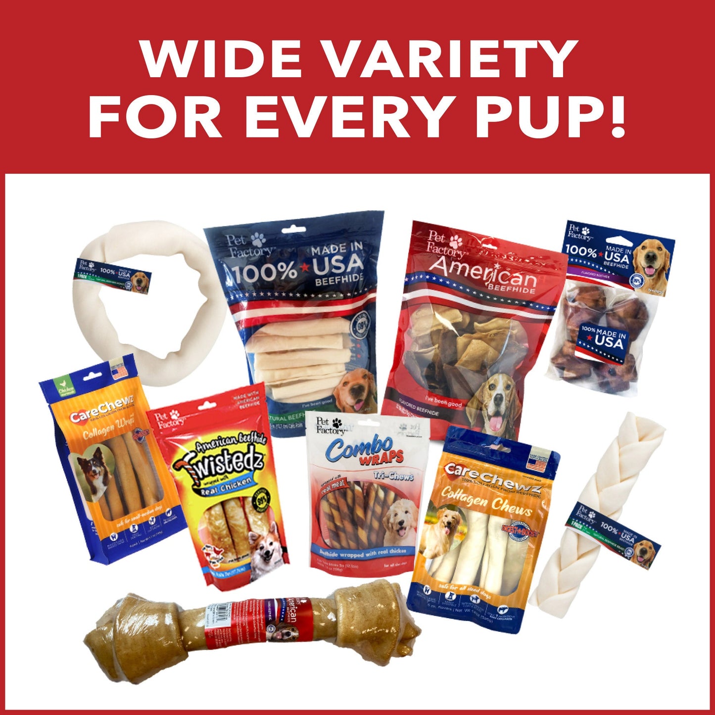 Pet Factory - American Beefhide Twist Sticks Flavored Dog Treats, 5"