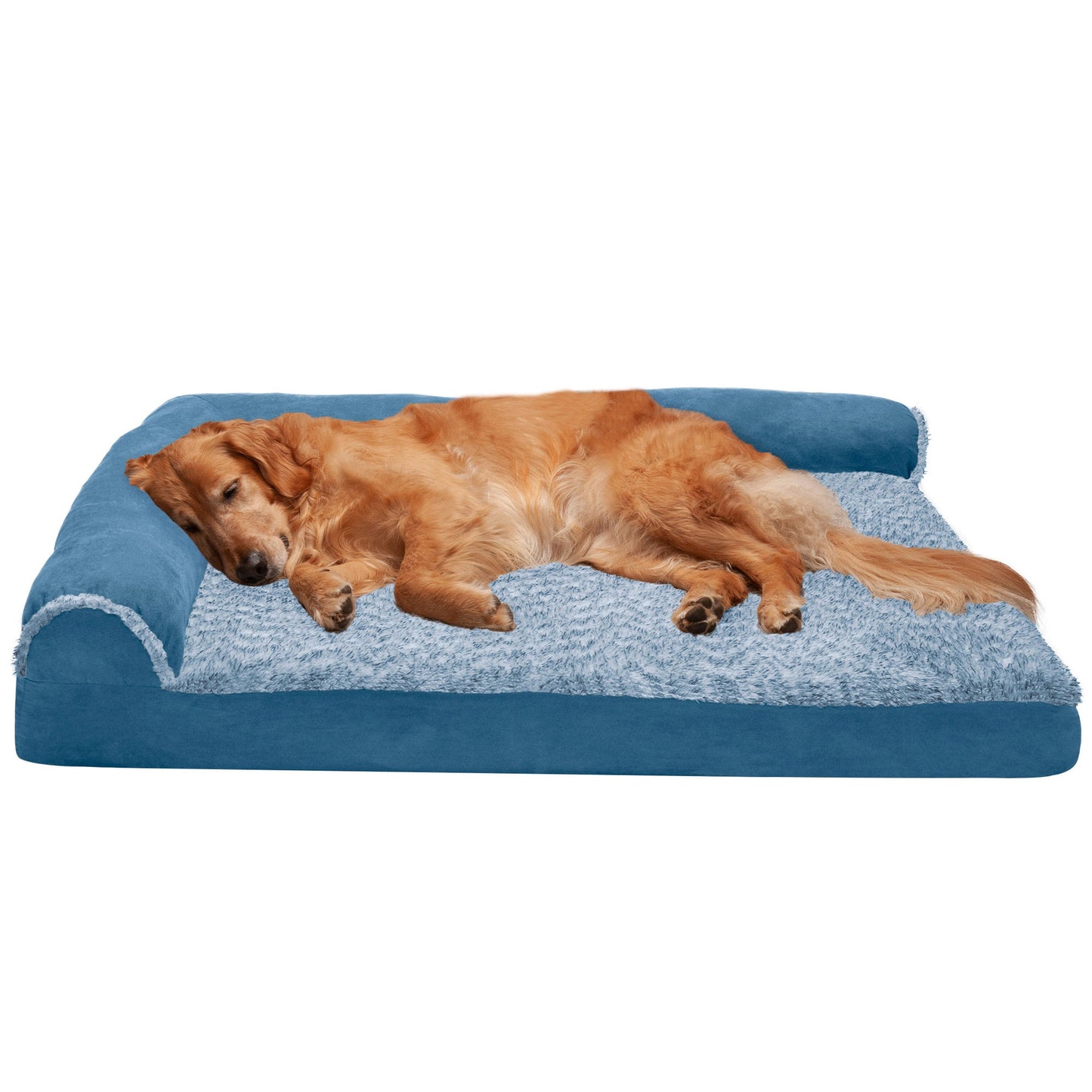 Deluxe Chaise Lounge Dog Bed - Two-Tone Faux Fur & Suede