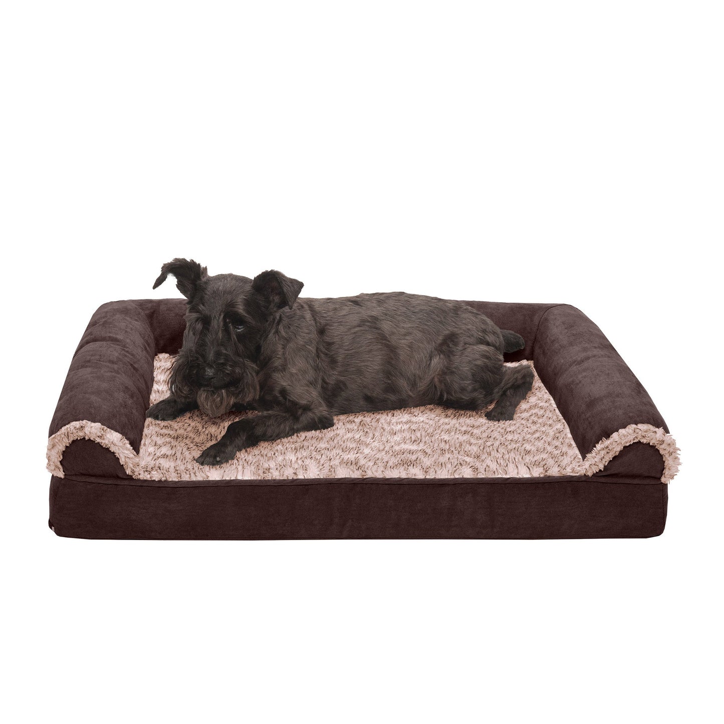 Sofa Dog Bed - Two-Tone Faux Fur & Suede