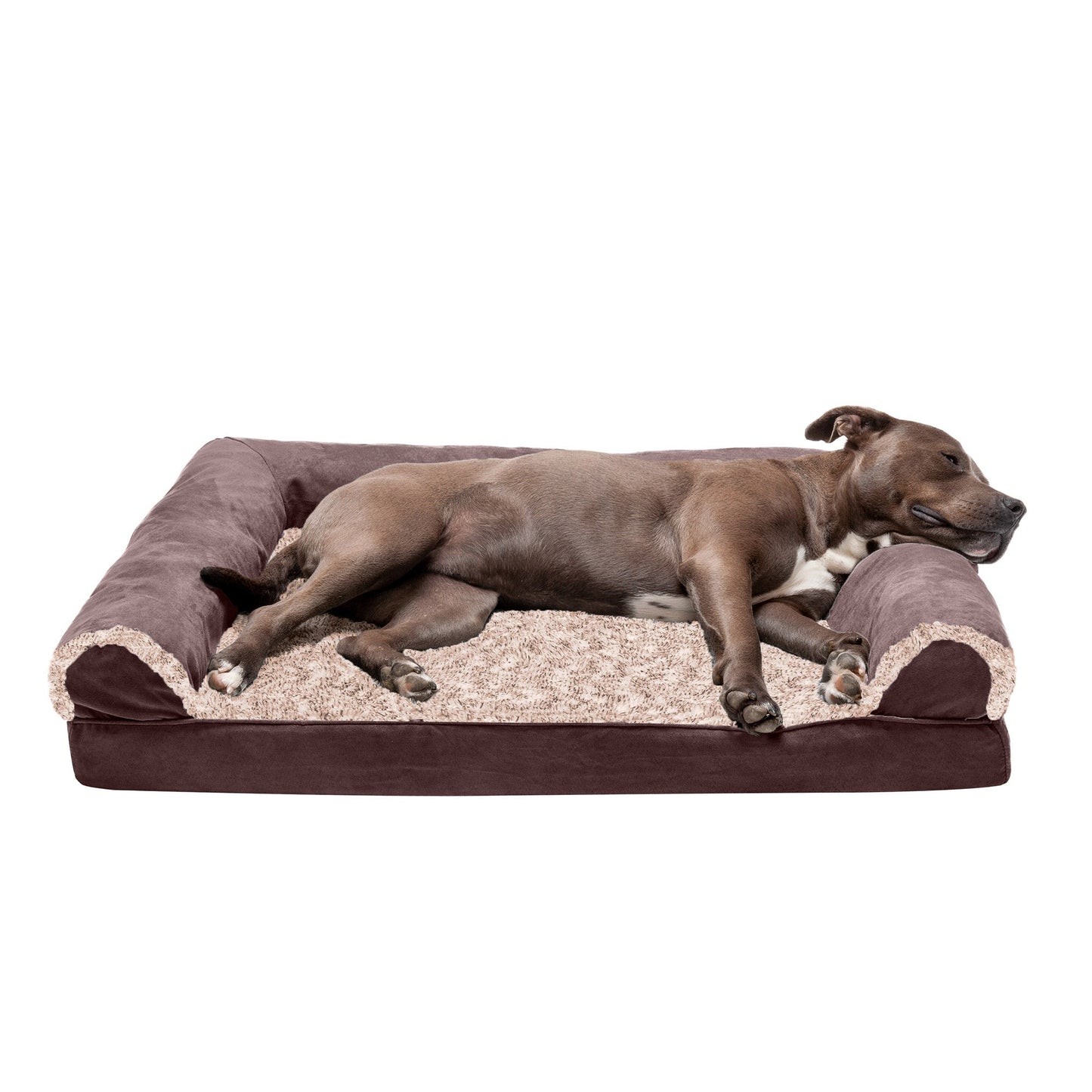 Sofa Dog Bed - Two-Tone Faux Fur & Suede