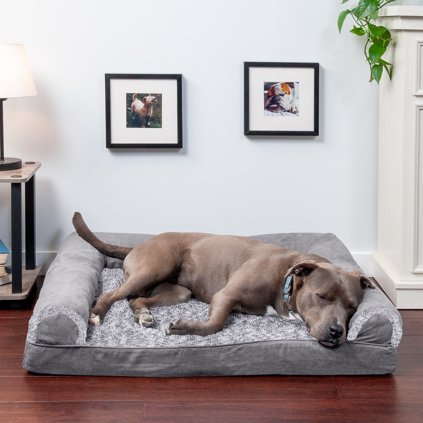 Sofa Dog Bed - Two-Tone Faux Fur & Suede