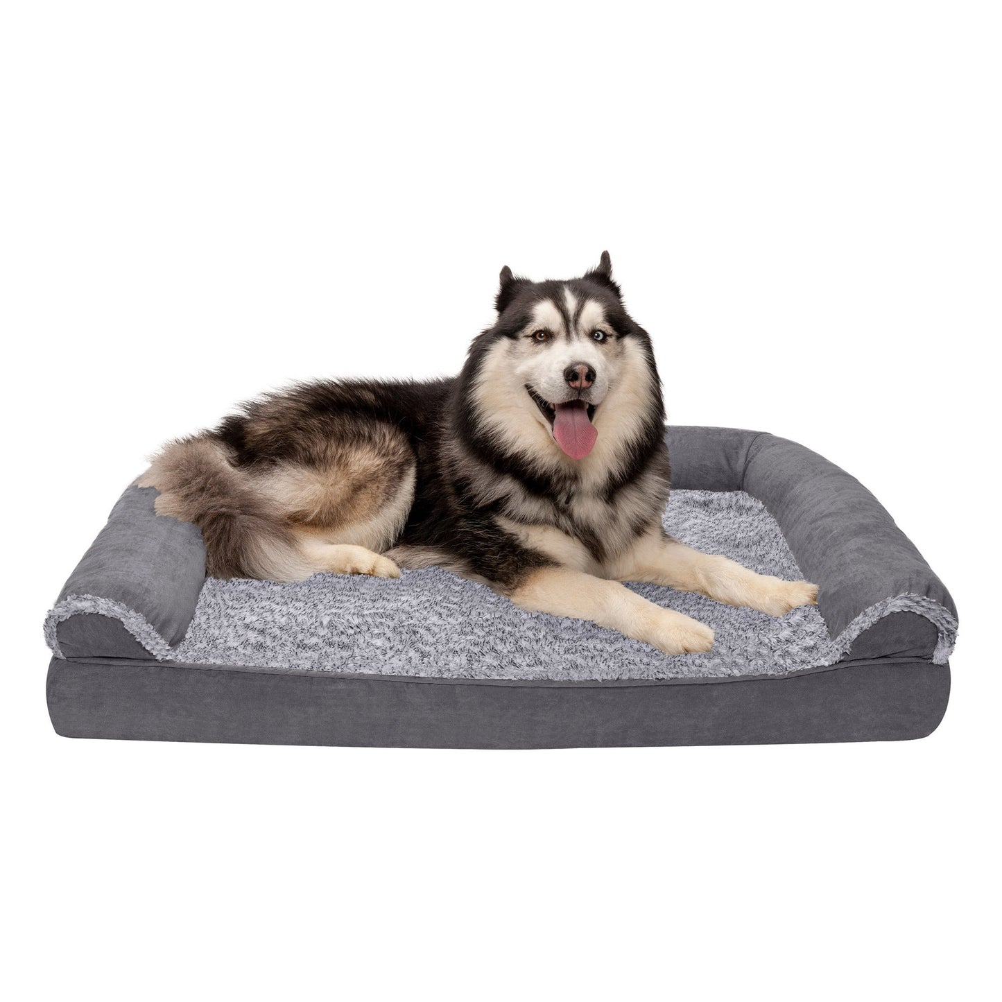 Sofa Dog Bed - Two-Tone Faux Fur & Suede
