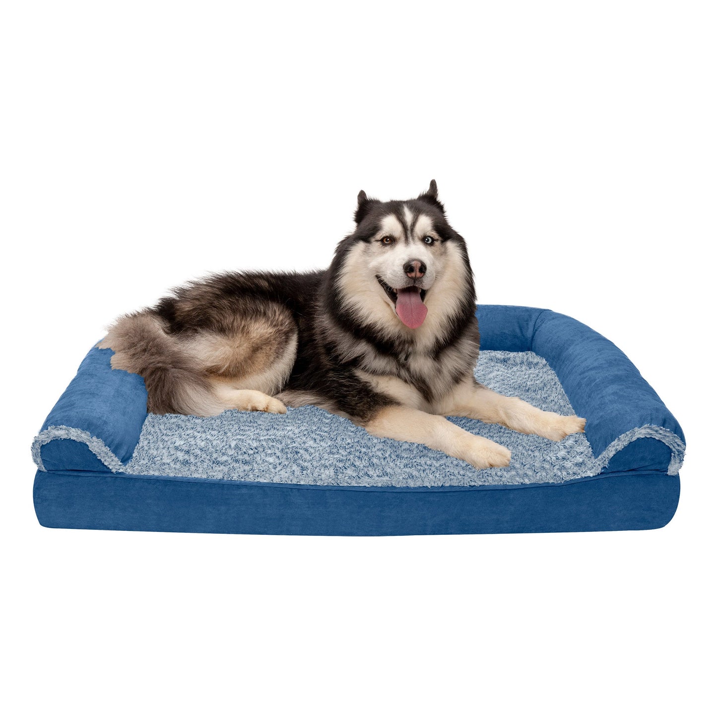 Sofa Dog Bed - Two-Tone Faux Fur & Suede