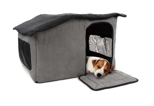 Portable, Soft Sided Indoor Pet Shelter - Gray