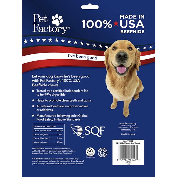 Pet Factory - Made in USA Beefhide Donuts Flavored Dog Treats, 12 count