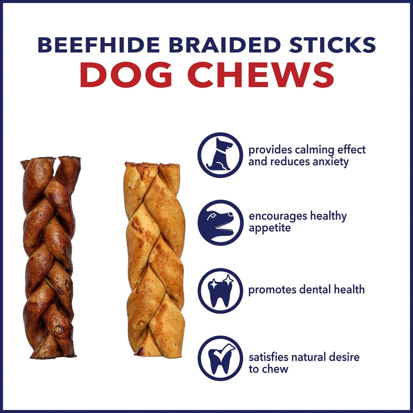 Pet Factory - Made in USA Beefhide Braided Sticks Flavored Dog Treats
