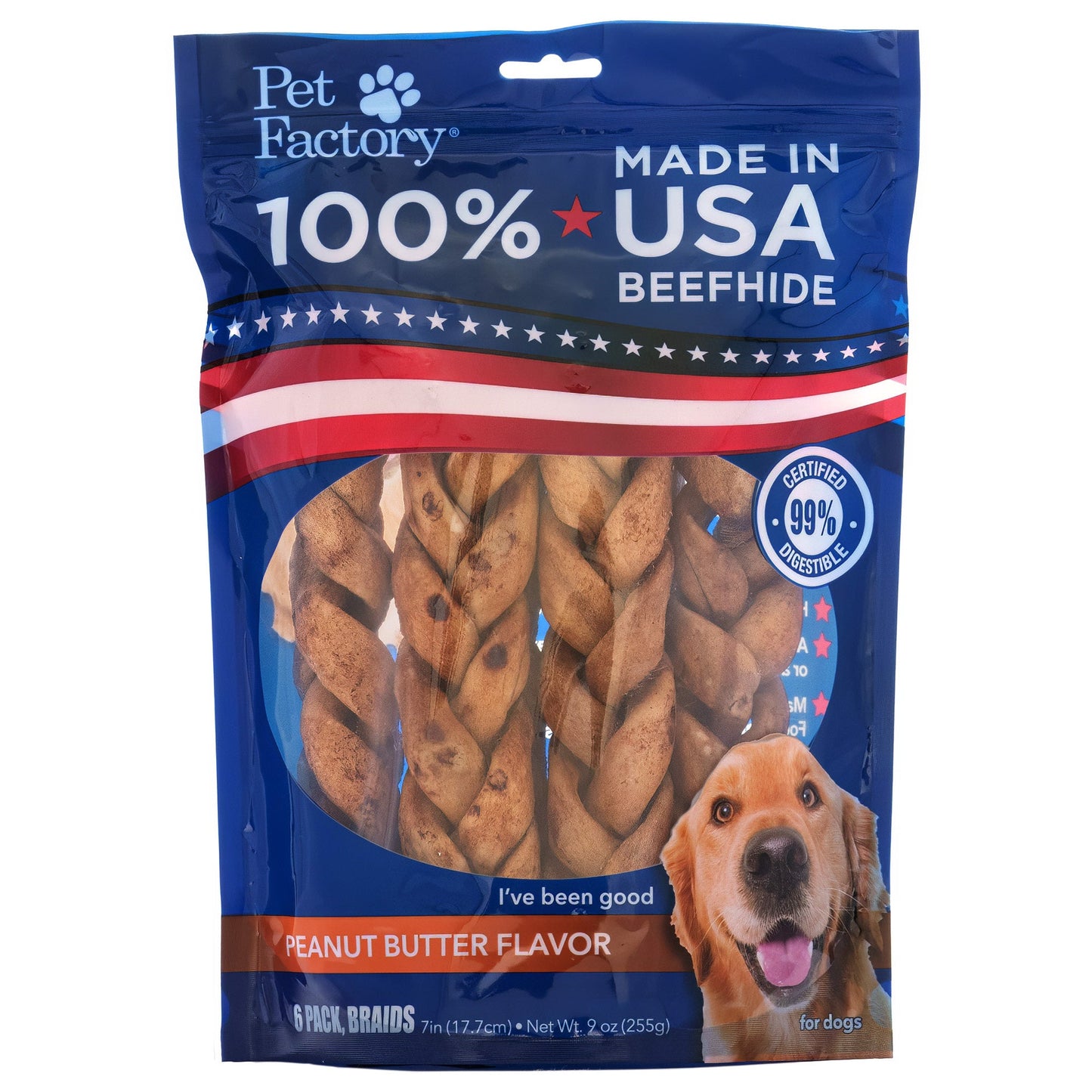 Pet Factory - Made in USA Beefhide Braided Sticks Flavored Dog Treats