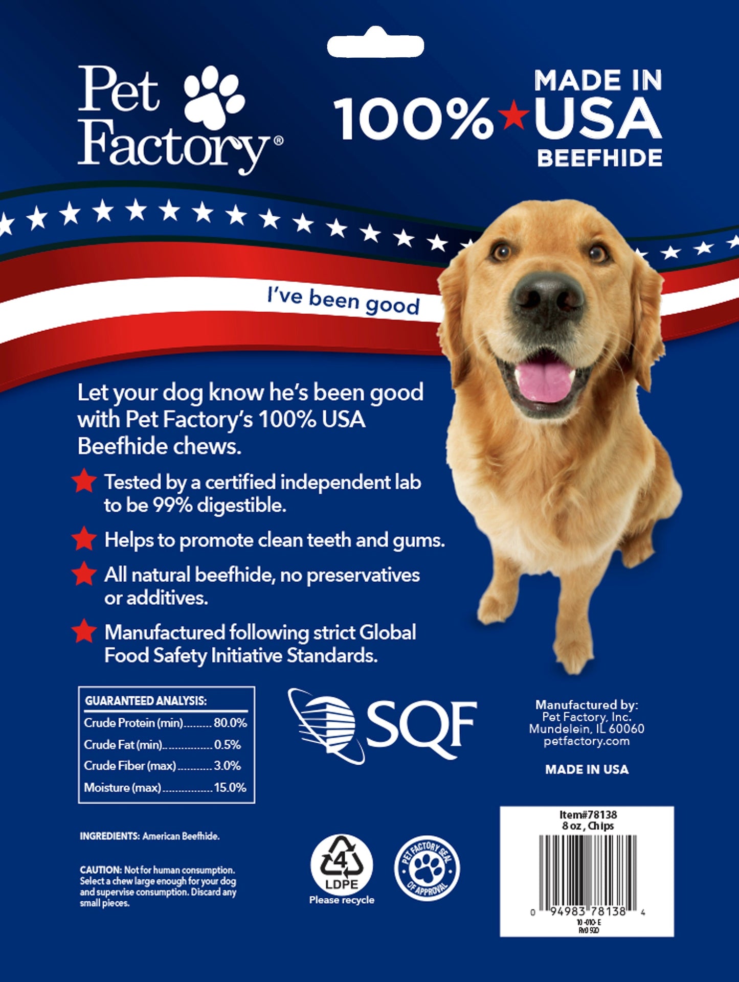 Pet Factory - Made in USA Beefhide Chips - 8oz, Flavored Dog Treats