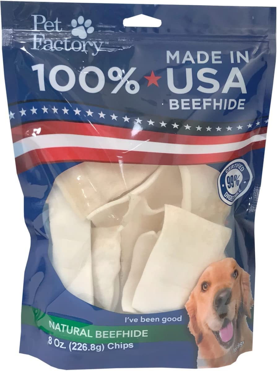 Pet Factory - Made in USA Beefhide Chips - 8oz, Flavored Dog Treats
