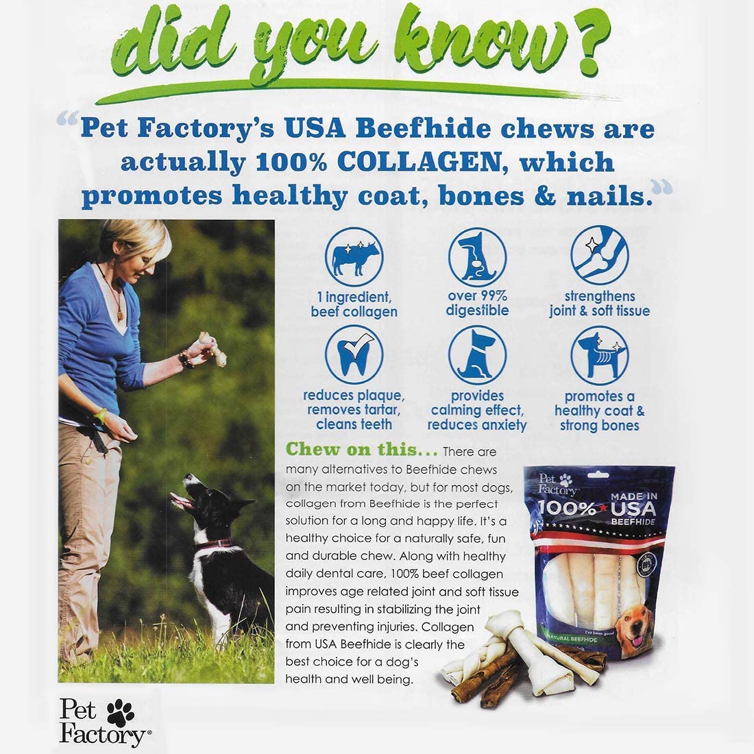 Pet Factory - Made in USA Beefhide Chips - 8oz, Flavored Dog Treats