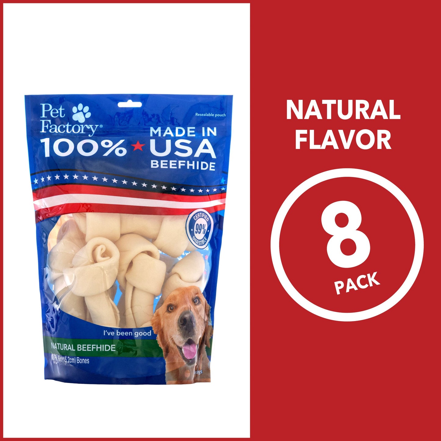Pet Factory - Made in USA Beefhide Bone 6" Flavored Dog Treat