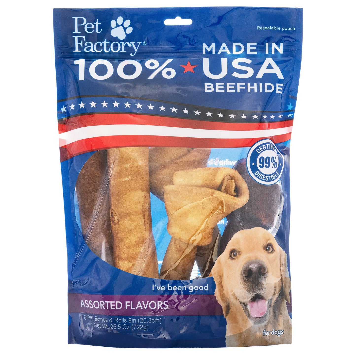 Pet Factory Made in USA Beefhide Assorted - Bones/Rolls
