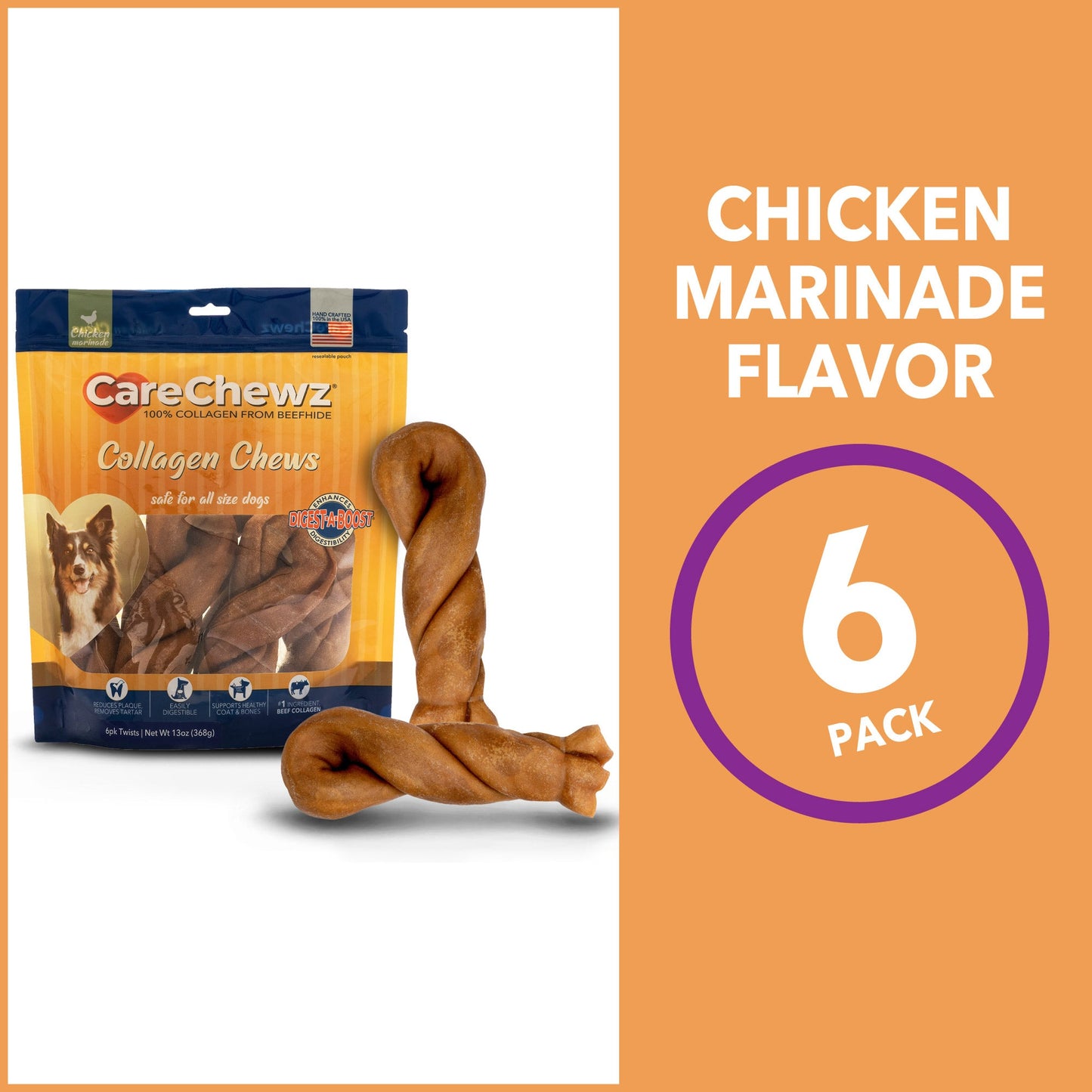 Pet Factory - CareChewz Collagen Twists Dog Treats, 6-7", 6 ct