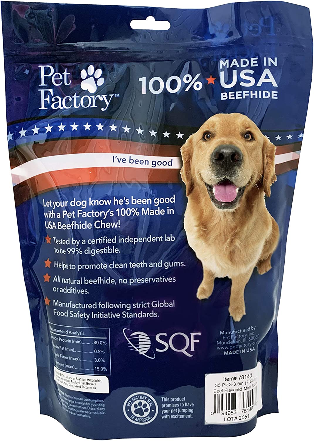 Pet Factory - Made in USA Beefhide Mini Rolls - 3-3.5", 35 Count