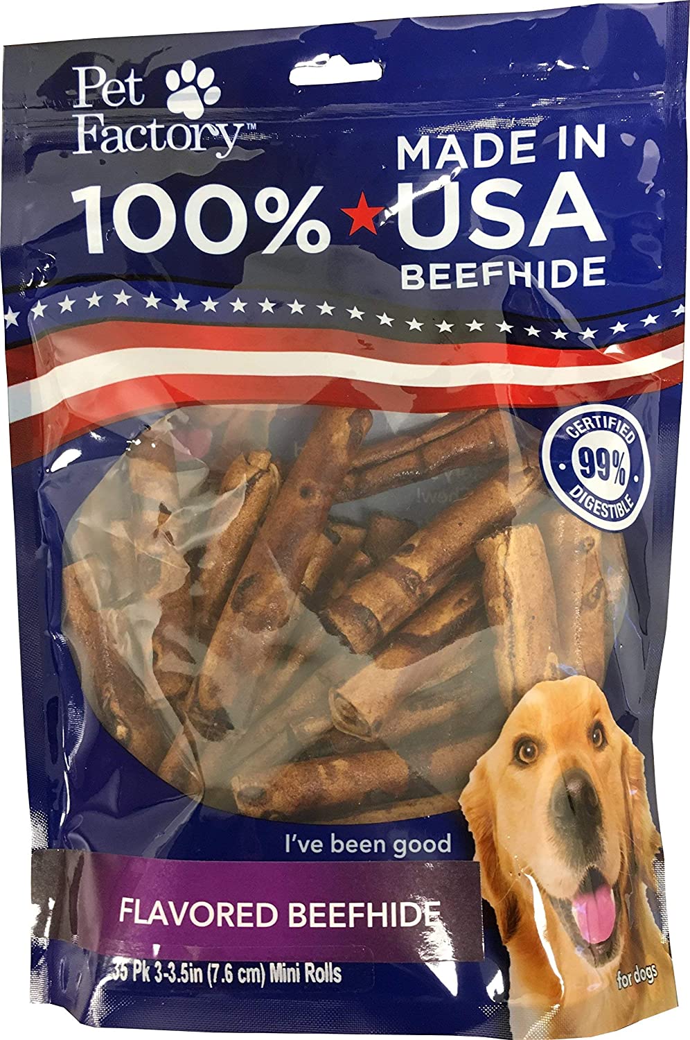 Pet Factory - Made in USA Beefhide Mini Rolls - 3-3.5", 35 Count