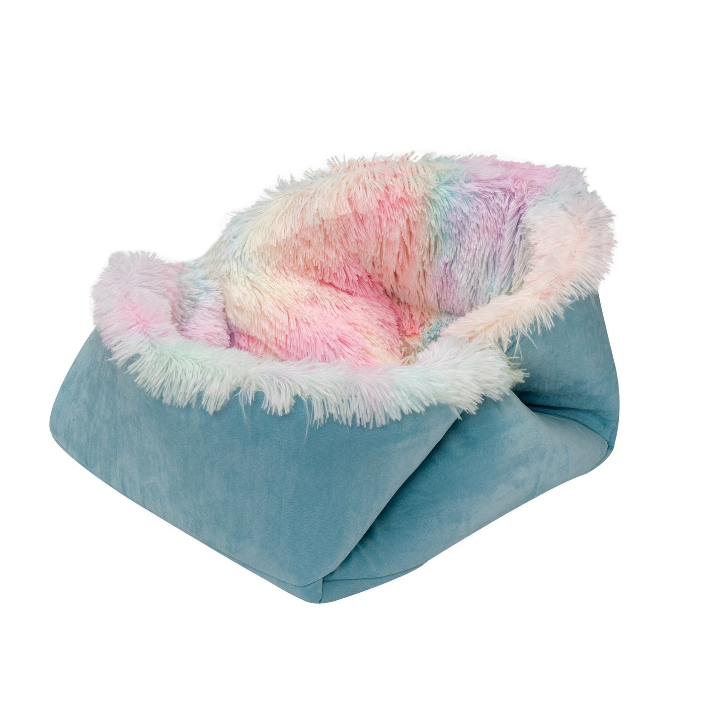 Self-Warming 4-in-1 Plush Long Faux Fur Convertible Cuddler Pet Bed