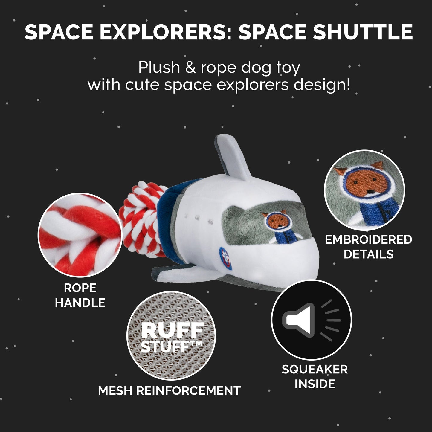 Space Shuttle Space Explorers Plush and Rope Dog Toy