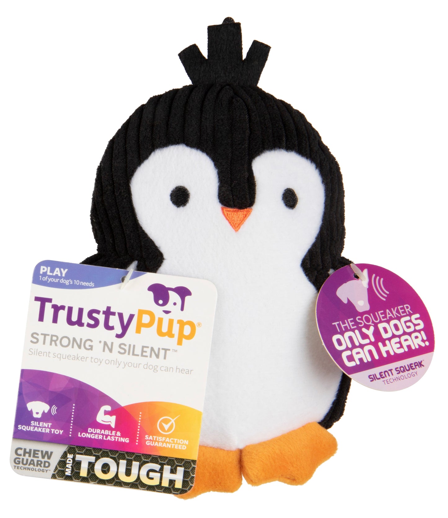 Silent Squeak Penguin Plush Chew Guard Dog Toy, Medium