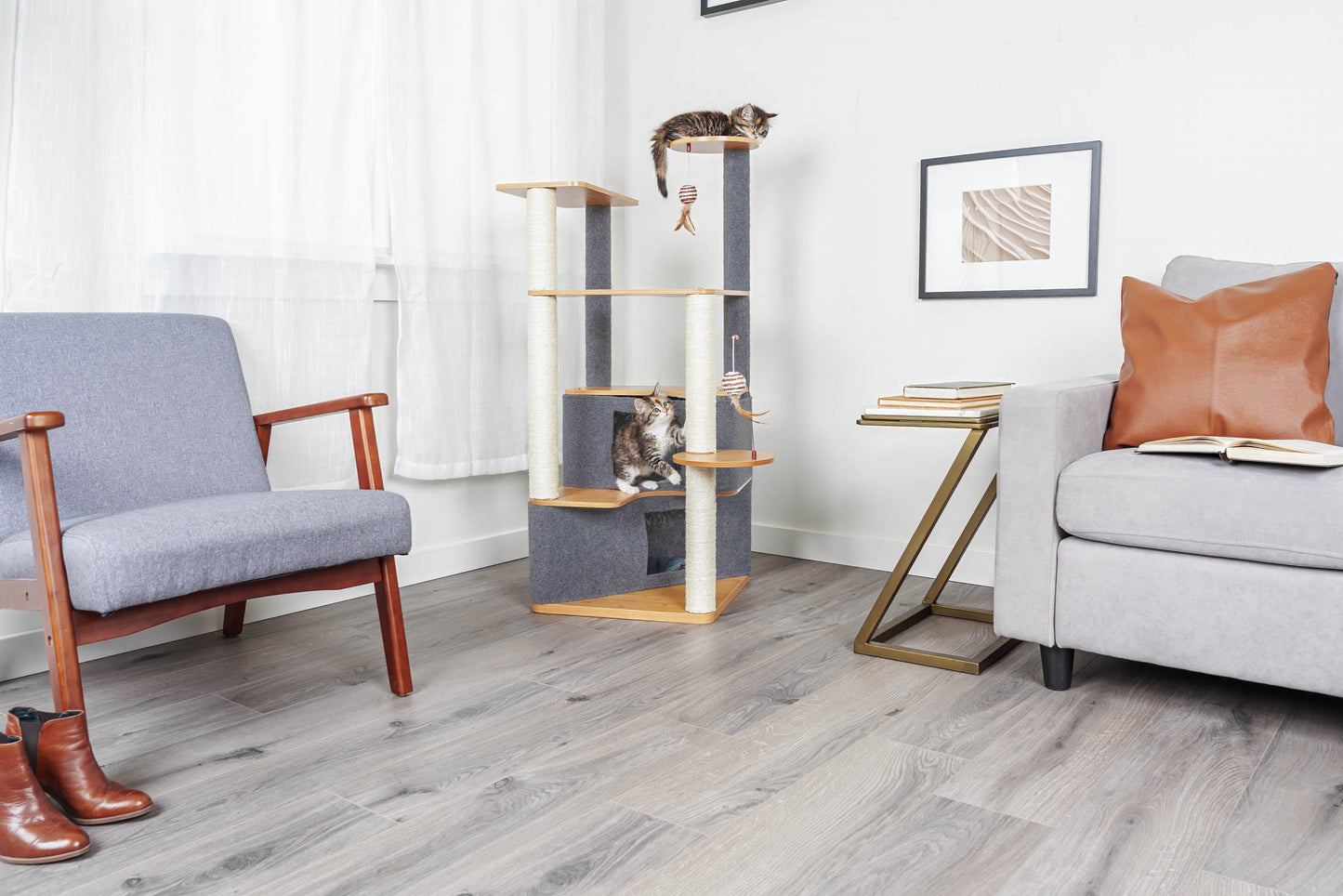 Ascentials by FurHaven Luxe Suite Cat Tower (48”-58”), Customizable Multi-Level Indoor Cat Tree