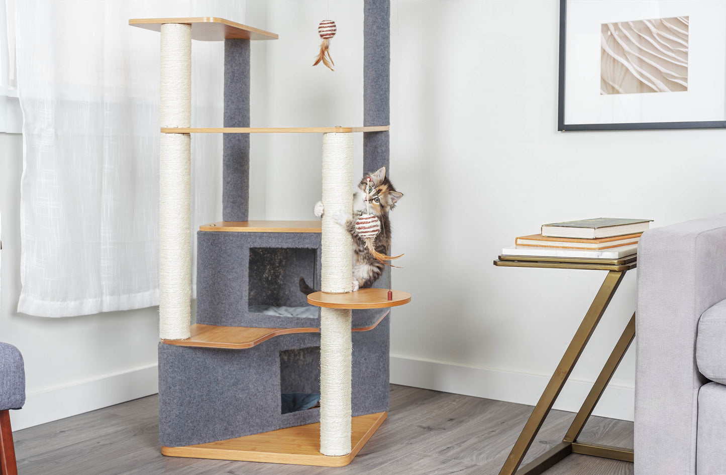 Ascentials by FurHaven Luxe Suite Cat Tower (48”-58”), Customizable Multi-Level Indoor Cat Tree