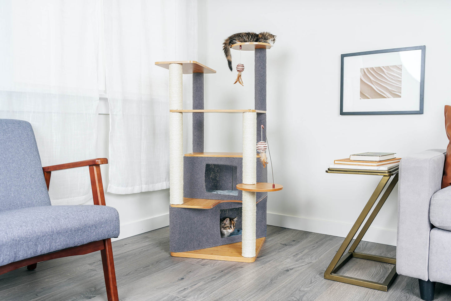 Ascentials by FurHaven Luxe Suite Cat Tower (48”-58”), Customizable Multi-Level Indoor Cat Tree