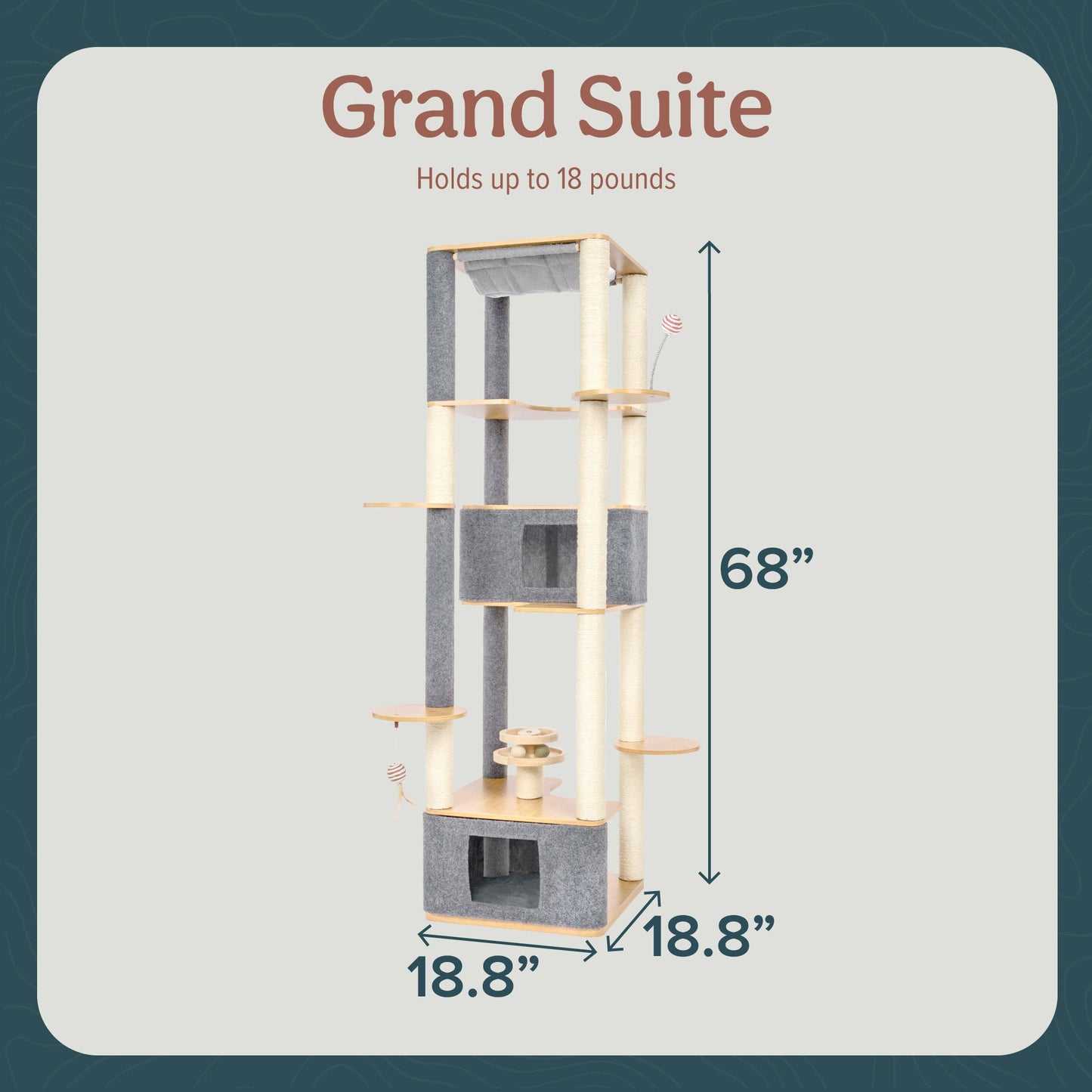 Ascentials by FurHaven Grand Suite Cat Tower (68”-78”), Customizable Multi-Level Indoor Cat Tree