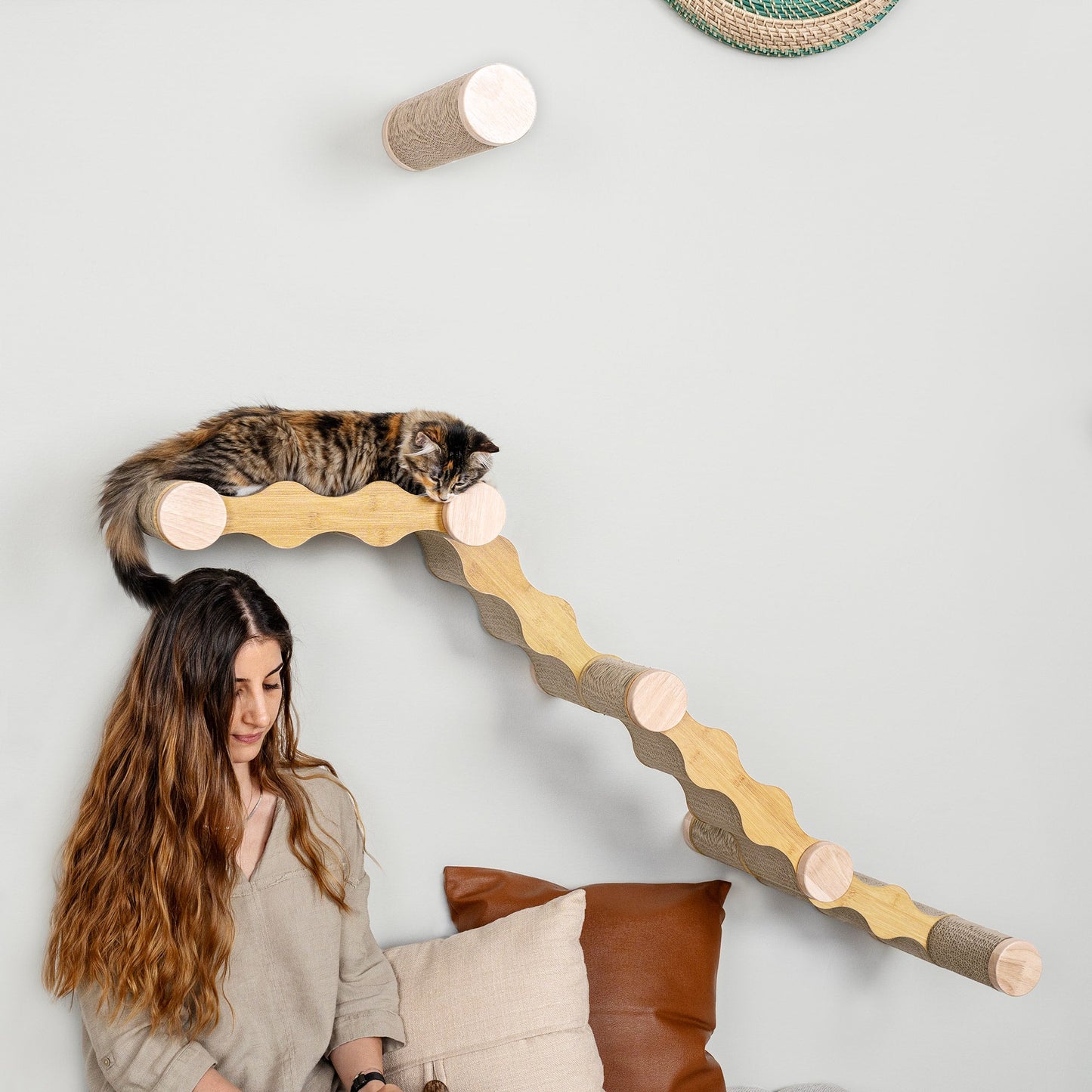 Ascentials by FurHaven Wall-Mounted Modular Scratching Perch Wave Cat Ramp (60”)