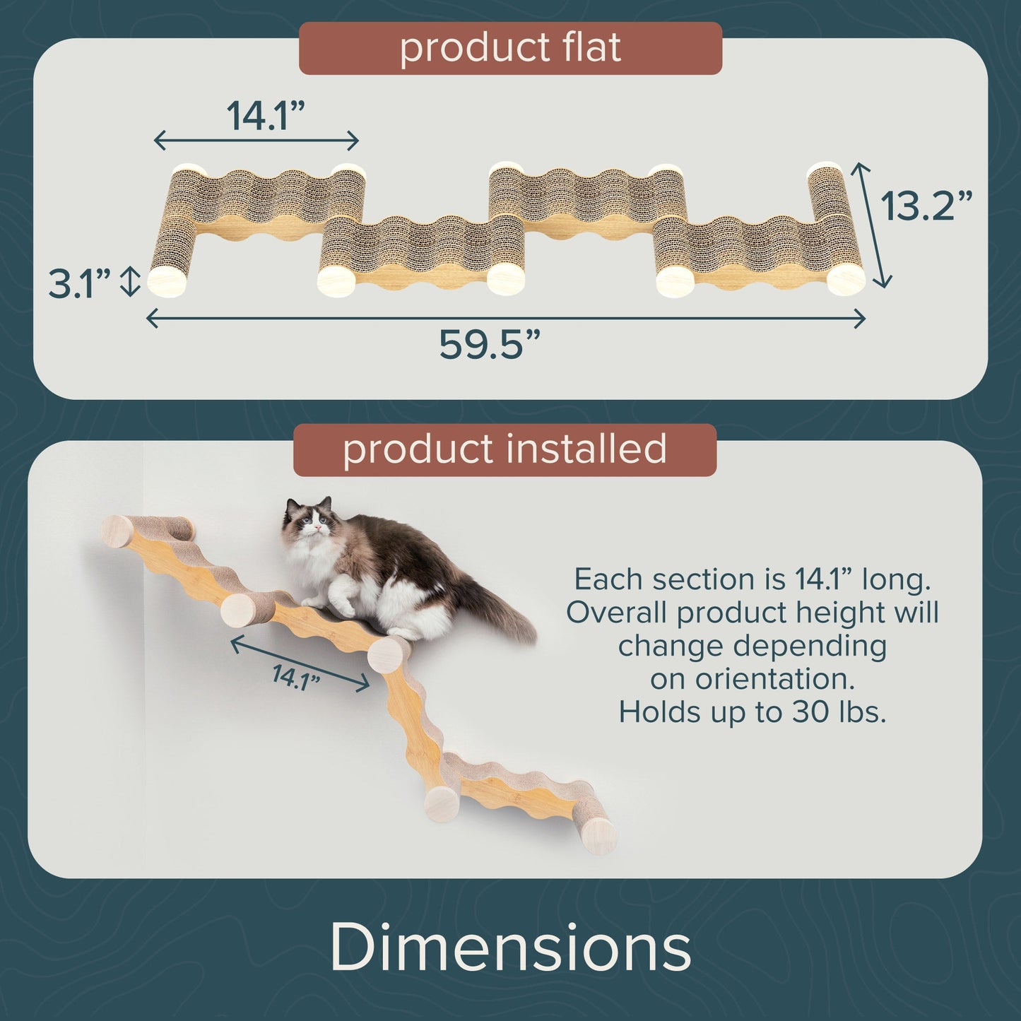 Ascentials by FurHaven Wall-Mounted Modular Scratching Perch Wave Cat Ramp (60”)