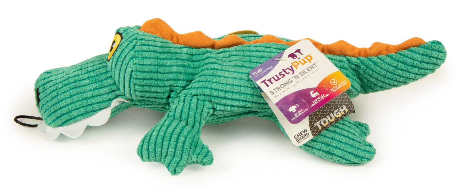 Silent Squeak Gator Plush Chew Guard Dog Toy, Teal, Large